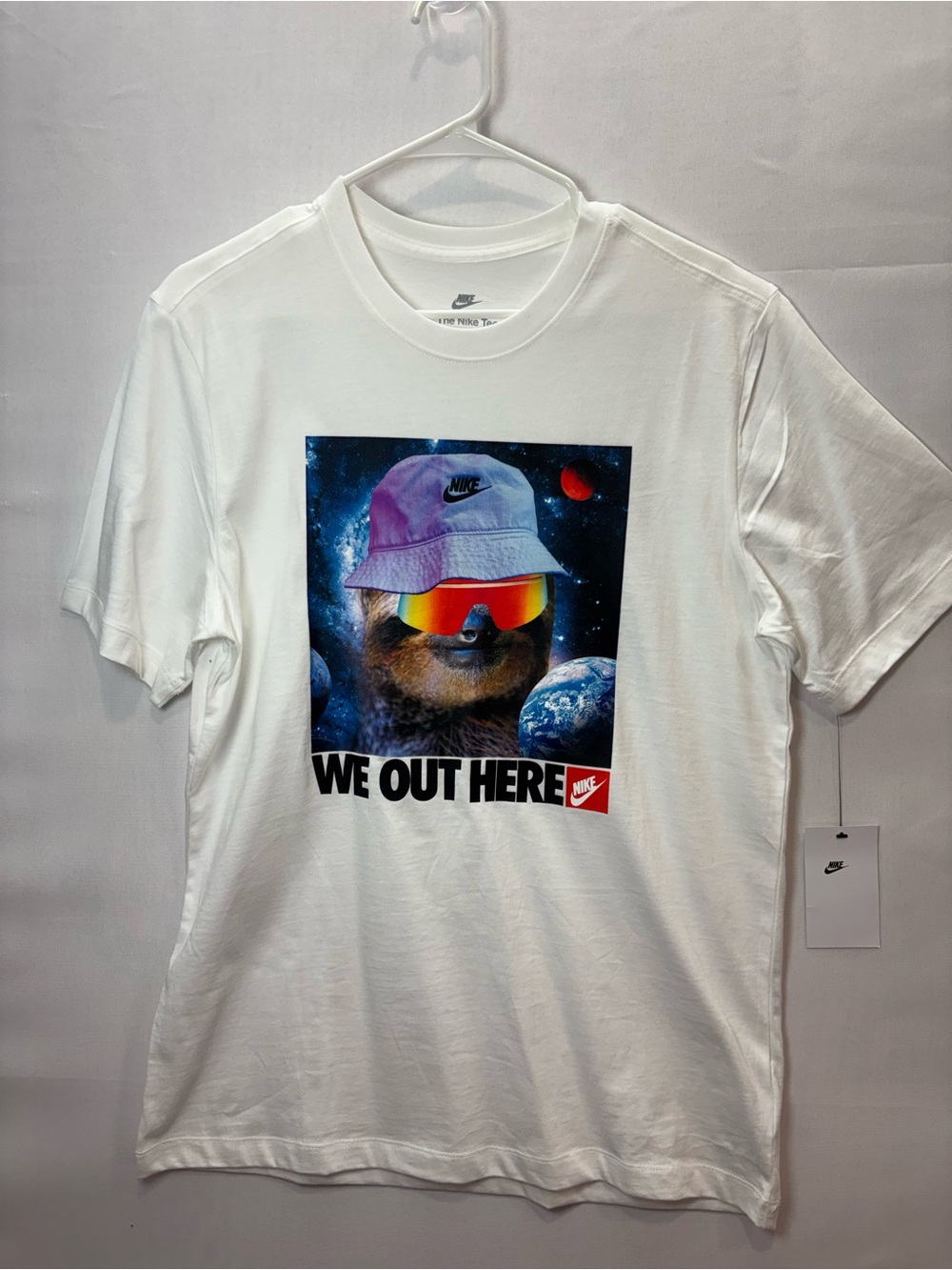 Nike White Short Sleeve Tee with Colorful Sloth Graphic